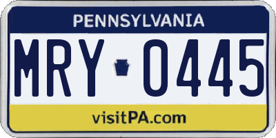 PA license plate MRY0445