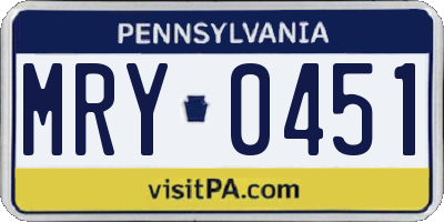 PA license plate MRY0451