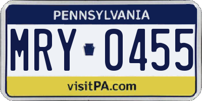PA license plate MRY0455