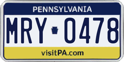 PA license plate MRY0478