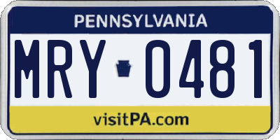 PA license plate MRY0481