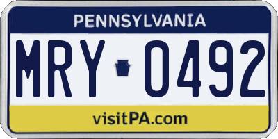 PA license plate MRY0492