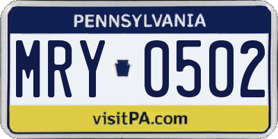 PA license plate MRY0502
