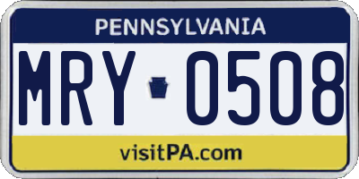 PA license plate MRY0508