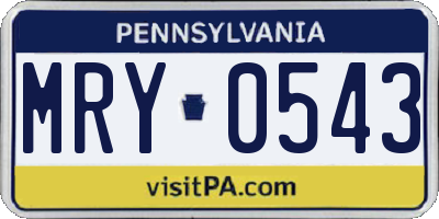 PA license plate MRY0543