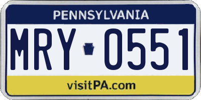 PA license plate MRY0551