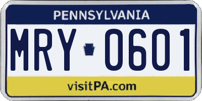 PA license plate MRY0601