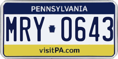 PA license plate MRY0643