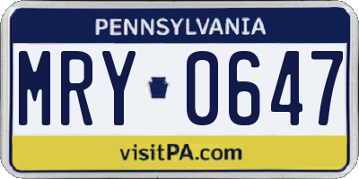PA license plate MRY0647