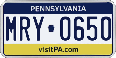 PA license plate MRY0650