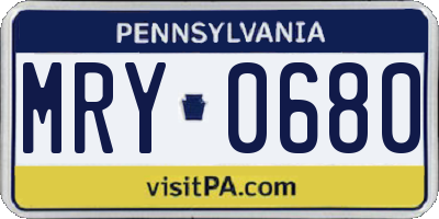 PA license plate MRY0680