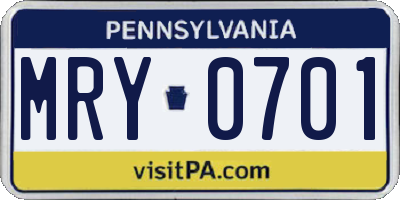 PA license plate MRY0701