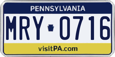 PA license plate MRY0716