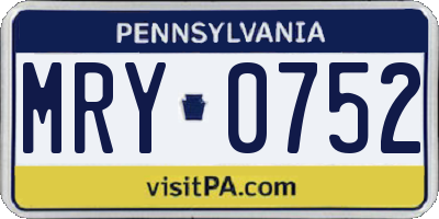 PA license plate MRY0752