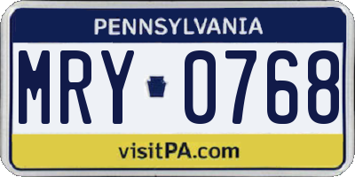 PA license plate MRY0768