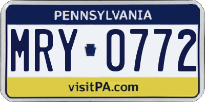 PA license plate MRY0772