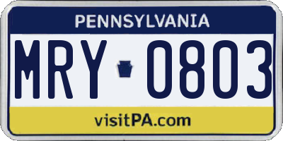 PA license plate MRY0803
