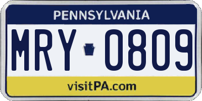 PA license plate MRY0809