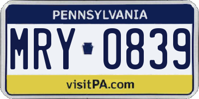 PA license plate MRY0839