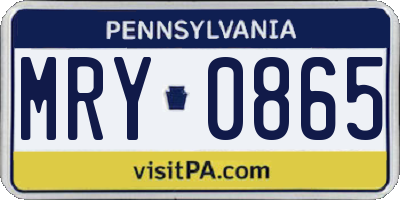 PA license plate MRY0865