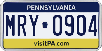 PA license plate MRY0904