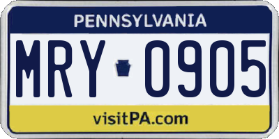 PA license plate MRY0905
