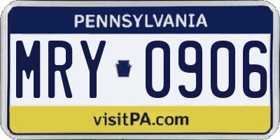 PA license plate MRY0906