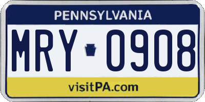 PA license plate MRY0908