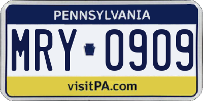 PA license plate MRY0909