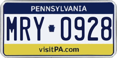 PA license plate MRY0928