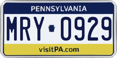 PA license plate MRY0929