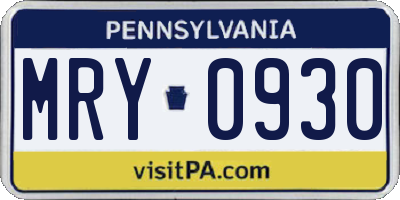 PA license plate MRY0930