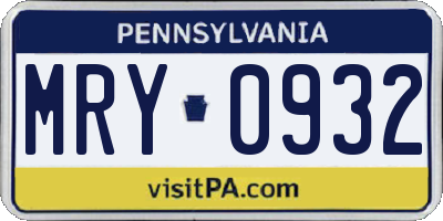 PA license plate MRY0932