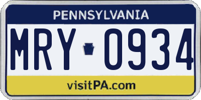PA license plate MRY0934