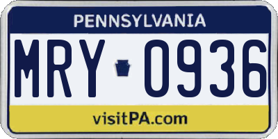 PA license plate MRY0936