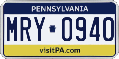 PA license plate MRY0940