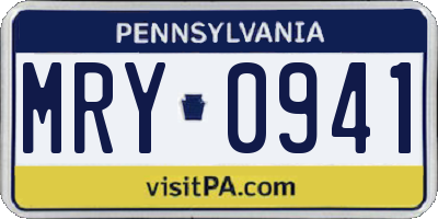PA license plate MRY0941