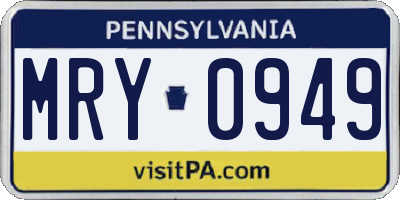 PA license plate MRY0949