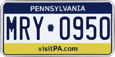 PA license plate MRY0950