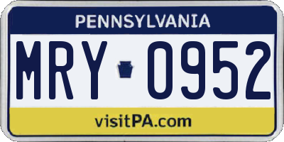 PA license plate MRY0952