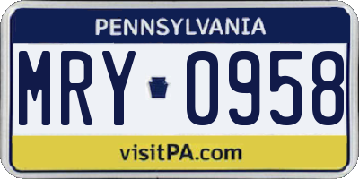 PA license plate MRY0958