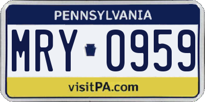 PA license plate MRY0959