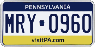 PA license plate MRY0960