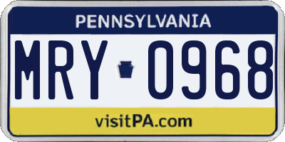 PA license plate MRY0968