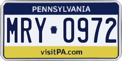 PA license plate MRY0972