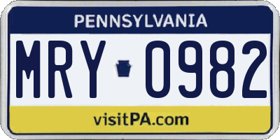 PA license plate MRY0982