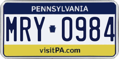 PA license plate MRY0984