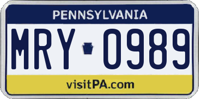 PA license plate MRY0989