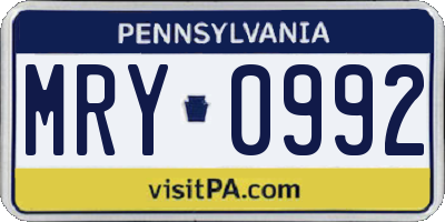 PA license plate MRY0992