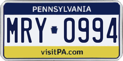 PA license plate MRY0994